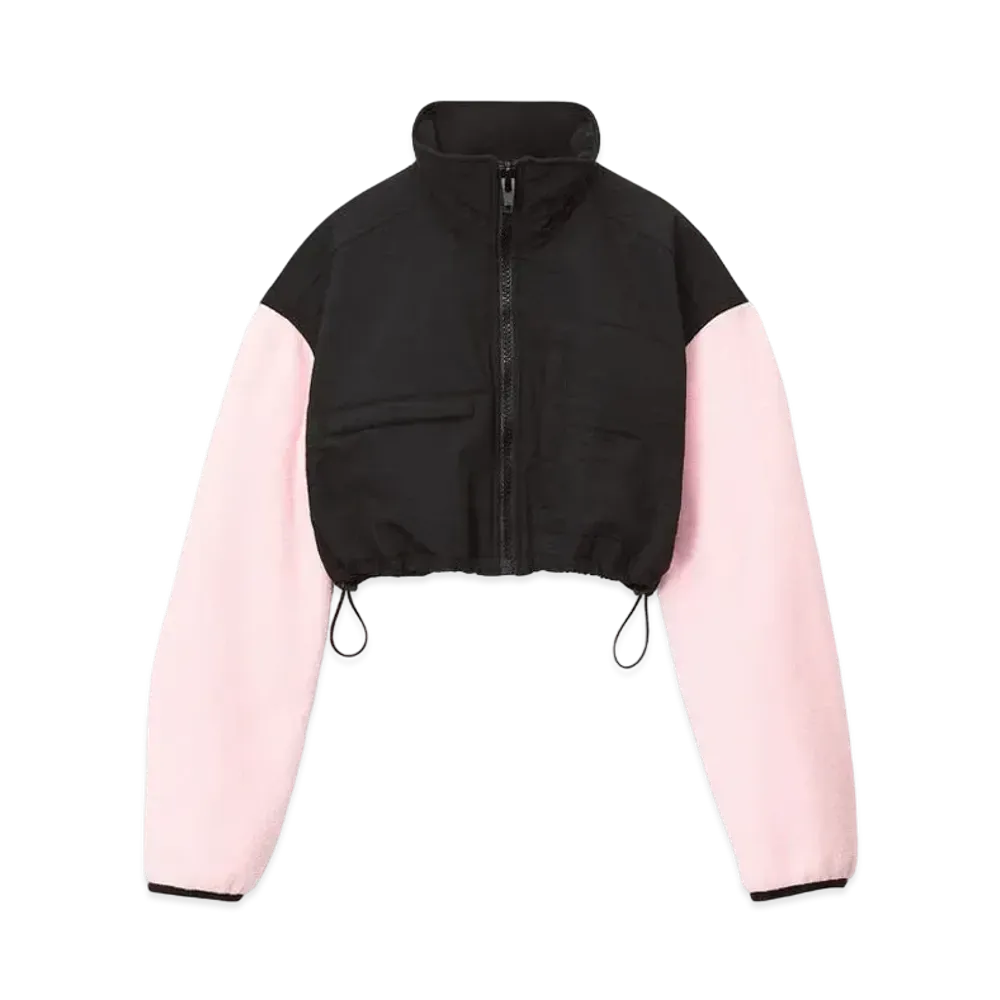 Alexander Wang Teddy Fleece Cropped Zip-Up Jacket "Black/Pink"