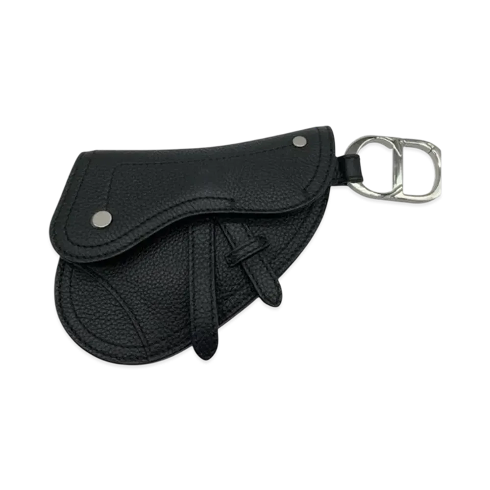 Dior Saddle Bag Grained Touch Calfskin Coin Purse Key Pouch "Black"