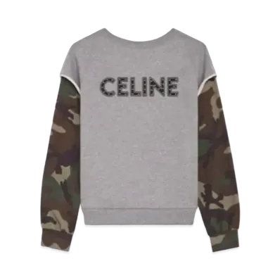 CELINE Loose Sweatshirt / Studded Cotton "Gray/Khaki"