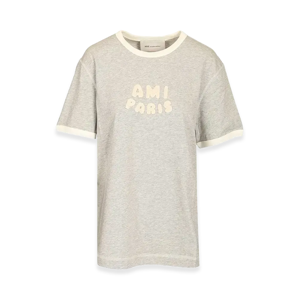AMI PARIS Short Sleeves Classic Fit Teeshirt With Knitted Patch "Grey"