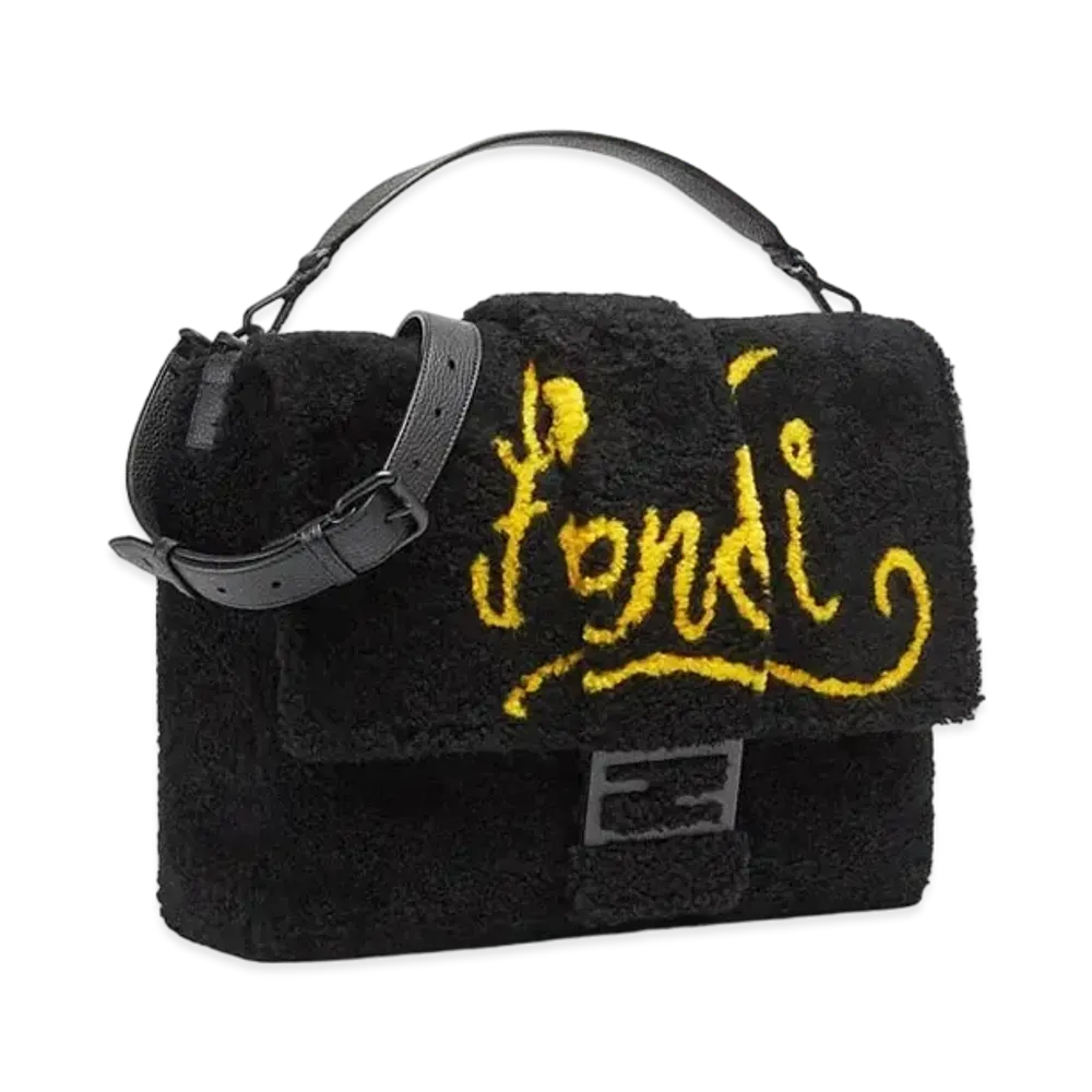 FENDI Baguette Messenger Bag Large Searing Bag Interca "Black"