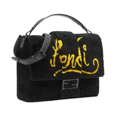 FENDI Baguette Messenger Bag Large Searing Bag Interca "Black"