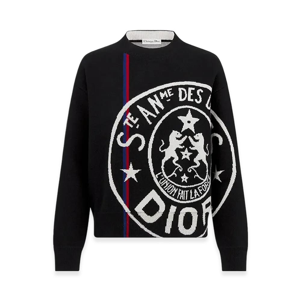 Dior Women's Alps Sweater Technical Cashmere Knit L'union Fait La Force Motif "Black"