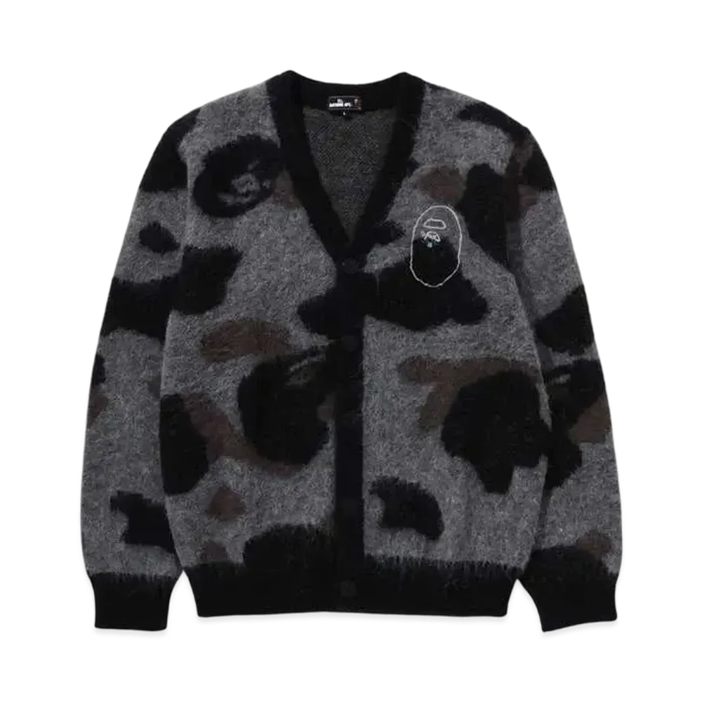 A BATHING APE Mr. BATHING APE 24FW Camo Mohair Jacquard Cardigan "Black"