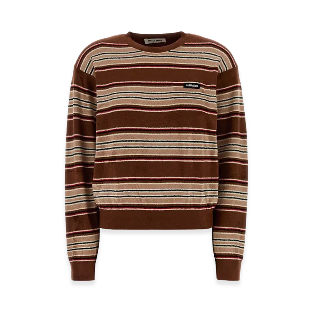 MIU MIU Women's Embroidered Chenille Sweater "Brown"