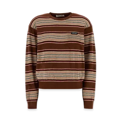MIU MIU Women's Embroidered Chenille Sweater "Brown"