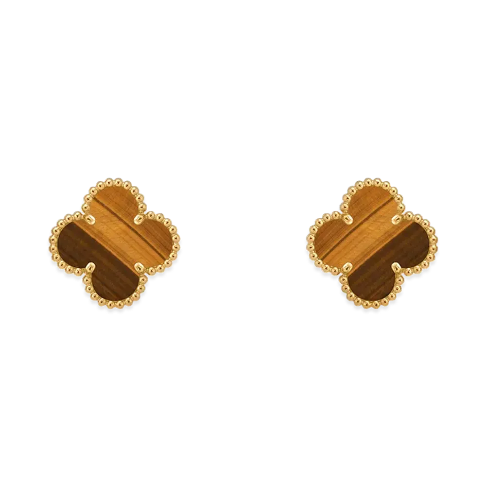 Van Cleef & Arpels Vintage Alhambra earrings "18K Yellow gold/Tiger's eye"