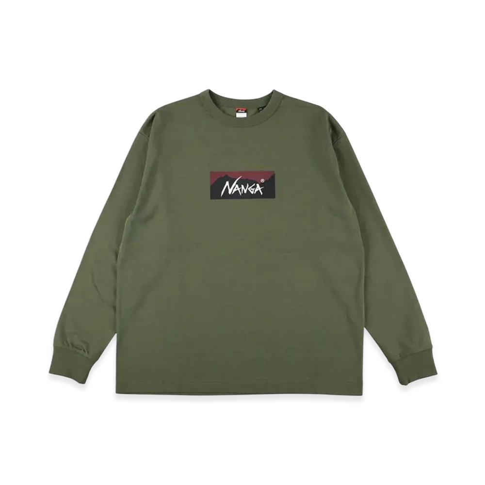 NANGA Eco Hybrid Box Logo Long Sleeve Tee "Green"