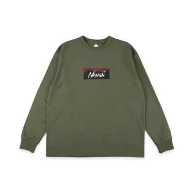 NANGA Eco Hybrid Box Logo Long Sleeve Tee "Green"
