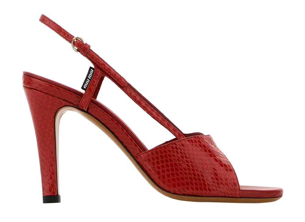 MIU MIU Women's Python-Print Ayers Leather Slingback Sandals "Red"