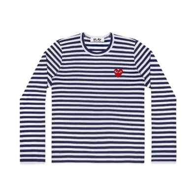 PLAY COMME des GARCONS Unisex Border Long Sleeve T-Shirt AX-T010-051 "Navy/White"