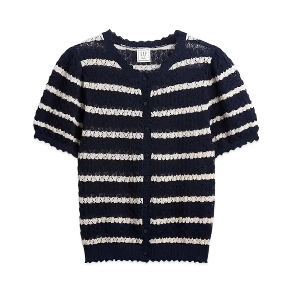 GAP x DOEN Linen Blend Pointail Cropped Cardigan "Navy Blue"