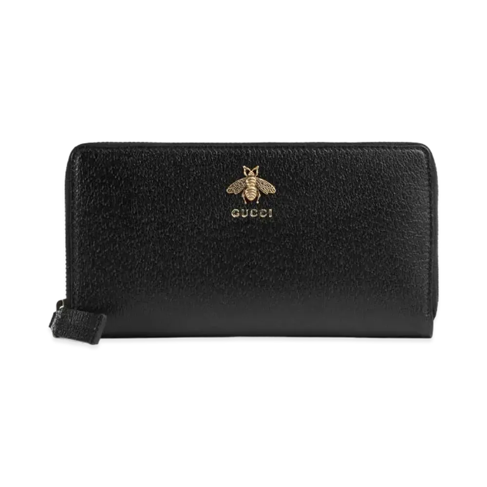 GUCCI Animalier Leather Zip Around Wallet