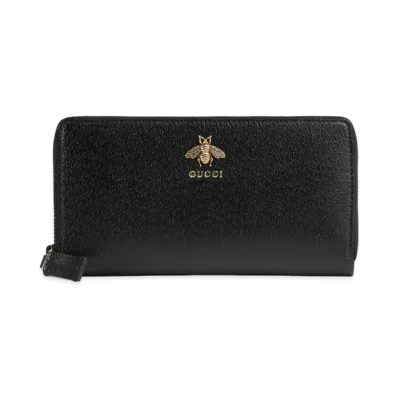 GUCCI Animalier Leather Zip Around Wallet