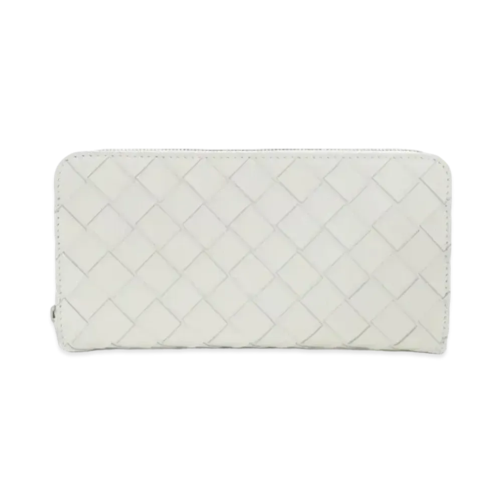 Bottega Veneta Intrecciato Calfskin Zip Around Wallet "White/Blue"