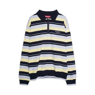 Supreme Stripe Zip L/S Polo "Navy"