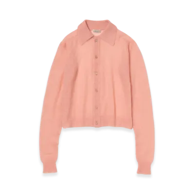 AURALEE Kid Mohair Sheer Knit Shirt Cardigan "Salmon Pink"