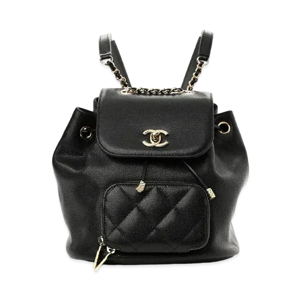 CHANEL Coco Mark Flap Chain Backpack Caviarskin "Black/Gold"