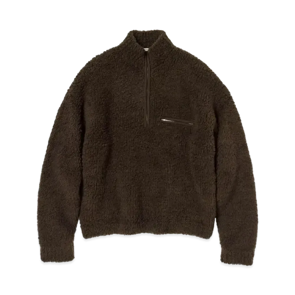 AURALEE Merino Wool Boa Knit Half Zip P/O "Dark Brown"