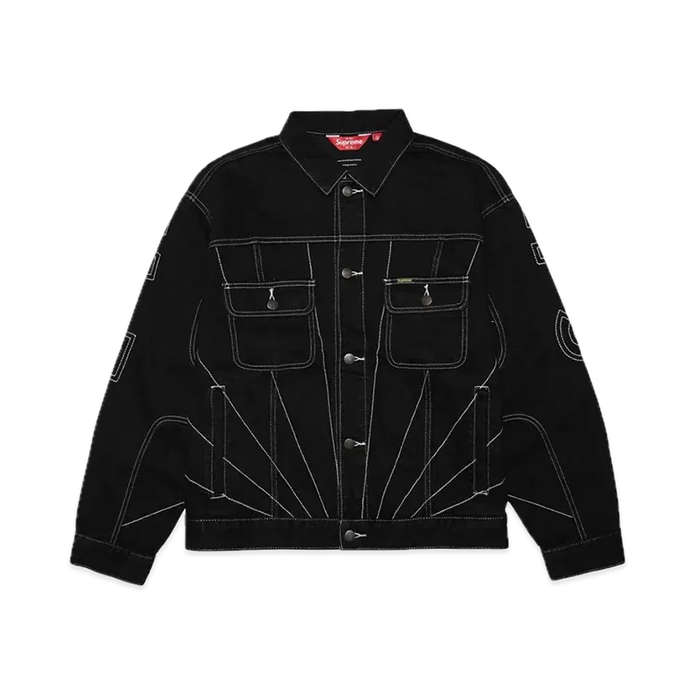 Supreme Radial Embroidered Denim Trucker Jacket "Black"