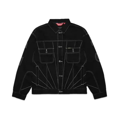 Supreme Radial Embroidered Denim Trucker Jacket "Black"