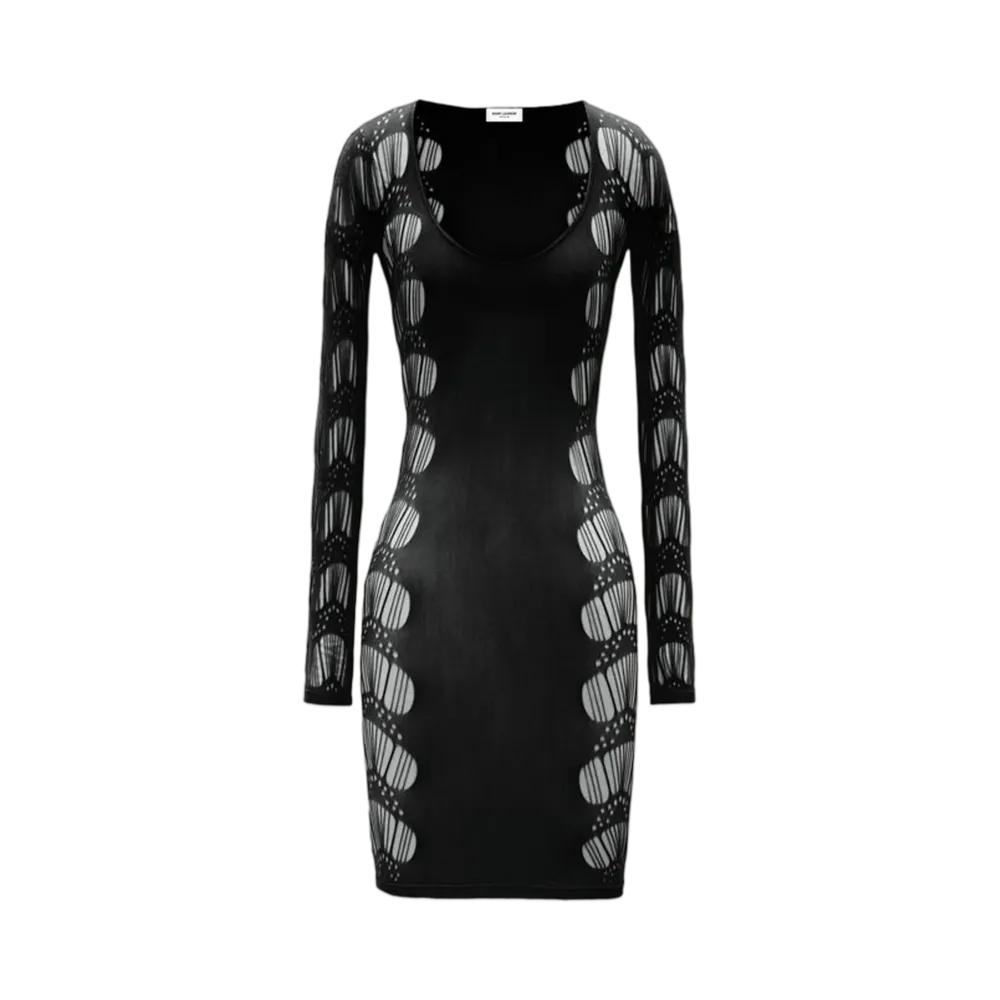 Saint Laurent Women's Dress in Ladder-Knit Jersey "Black"