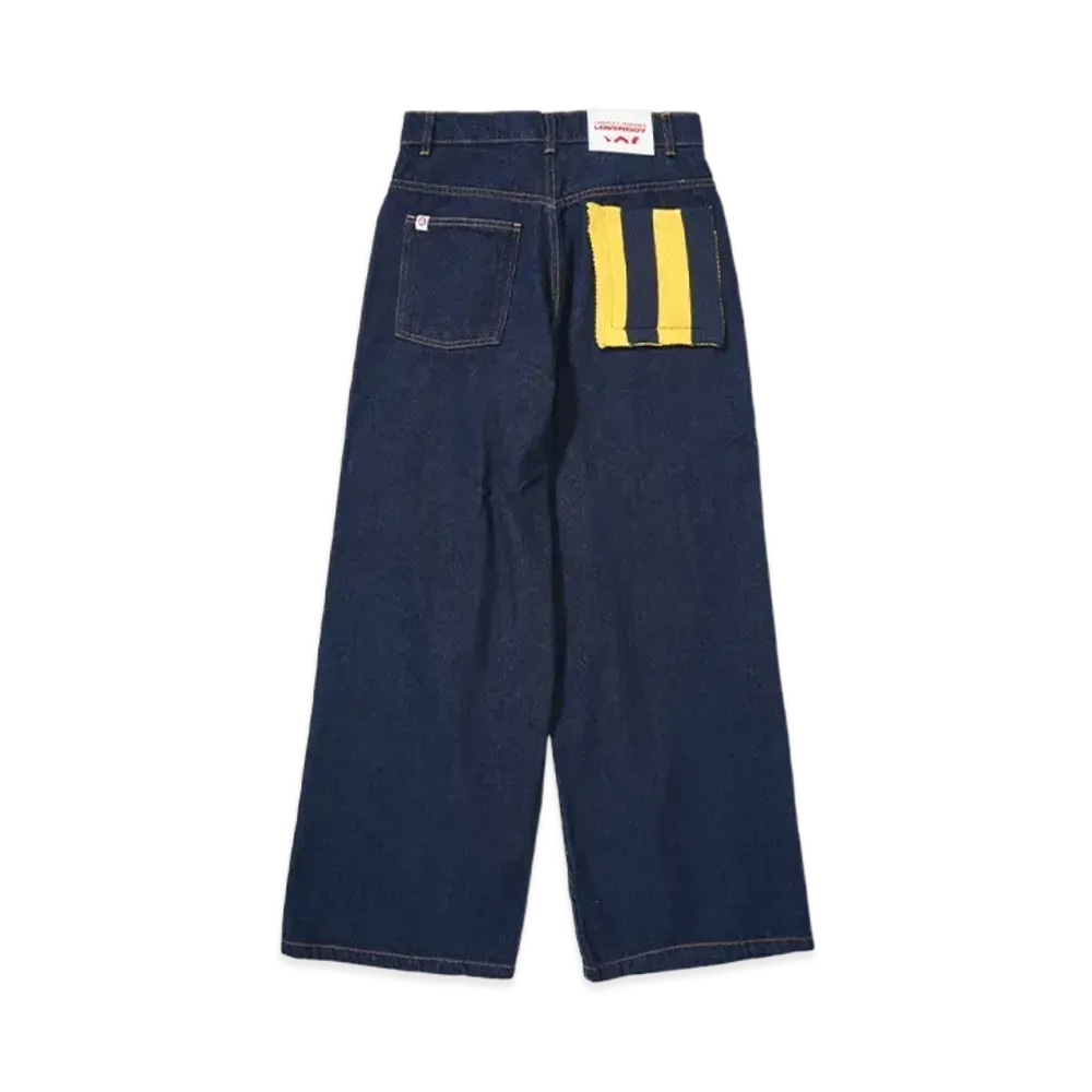 Charles Jeffrey Loverboy WIDE LEG JEAN WITH KNIT PATCH WAISTED "INDIGO"