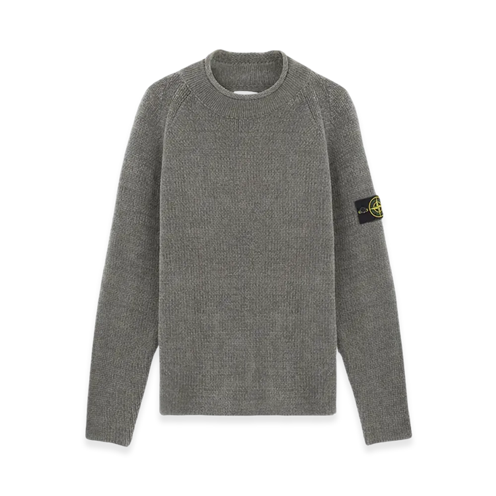 Stone Island 557A9 Cotton Chenille Loose Fit Mock Neck Sweater - 24FW "Green Grey"