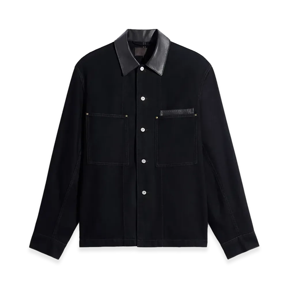 LEMAIRE Leather Collar Workwear Denim Overshirt "Black"