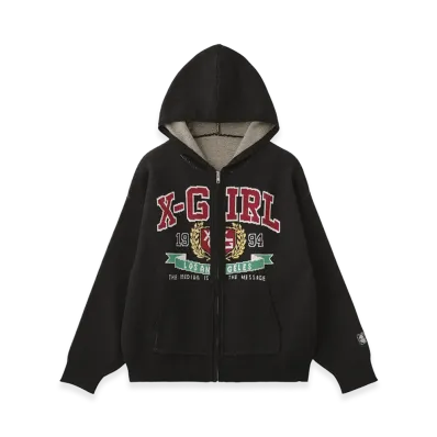 X-Girl Women's College Logo Jacquard Zip Up Knit Hoodie "Black"
