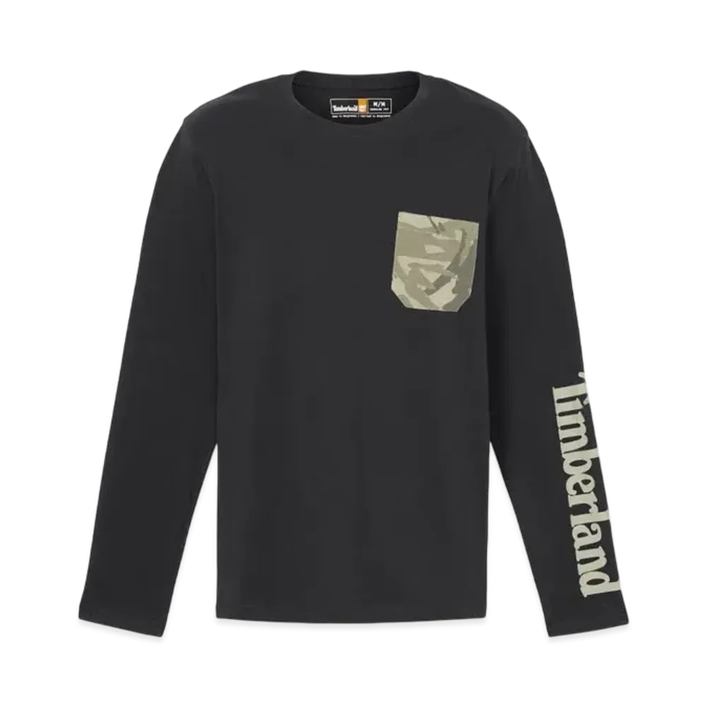 Timberland Men's Long Sleep Camo Pocket Tee "Black"