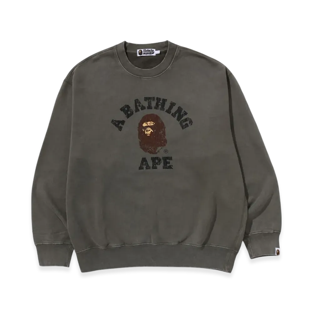 A BATHING APE Garment Dye College Relaxed Fit Crewneck Sweatshirt "Olive Drab"
