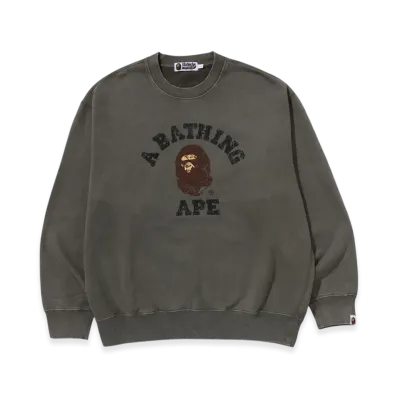 A BATHING APE Garment Dye College Relaxed Fit Crewneck Sweatshirt "Olive Drab"