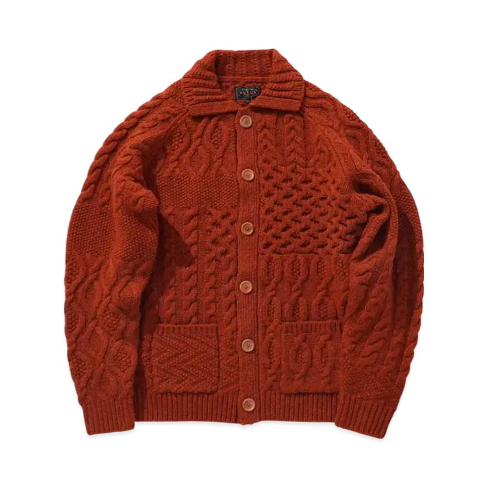 BEAMS Cardigan Alan Patchwork "Orange"