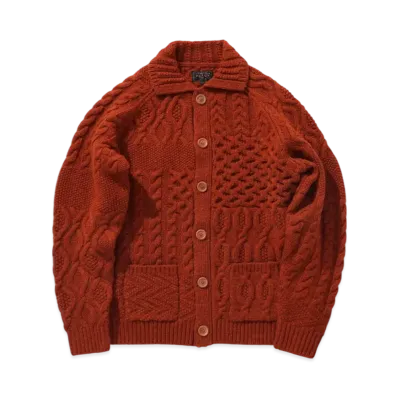 BEAMS Cardigan Alan Patchwork "Orange"