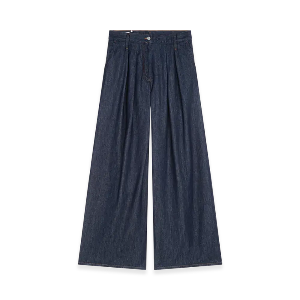 DRIES VAN NOTEN Women's Wide Pleated Jeans "Indigo"
