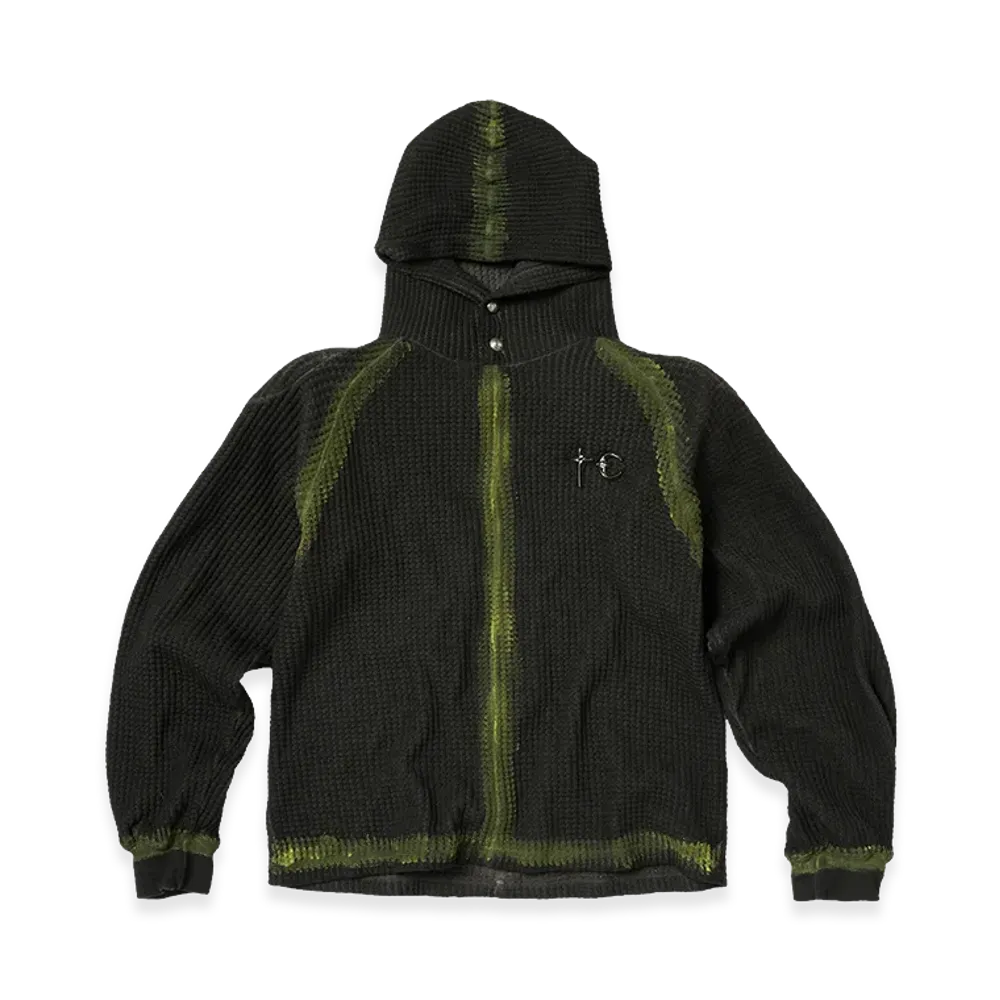 THUG CLUB Bulk Shoulder Painted Line Waffle Hoodie "Black/Yellow"