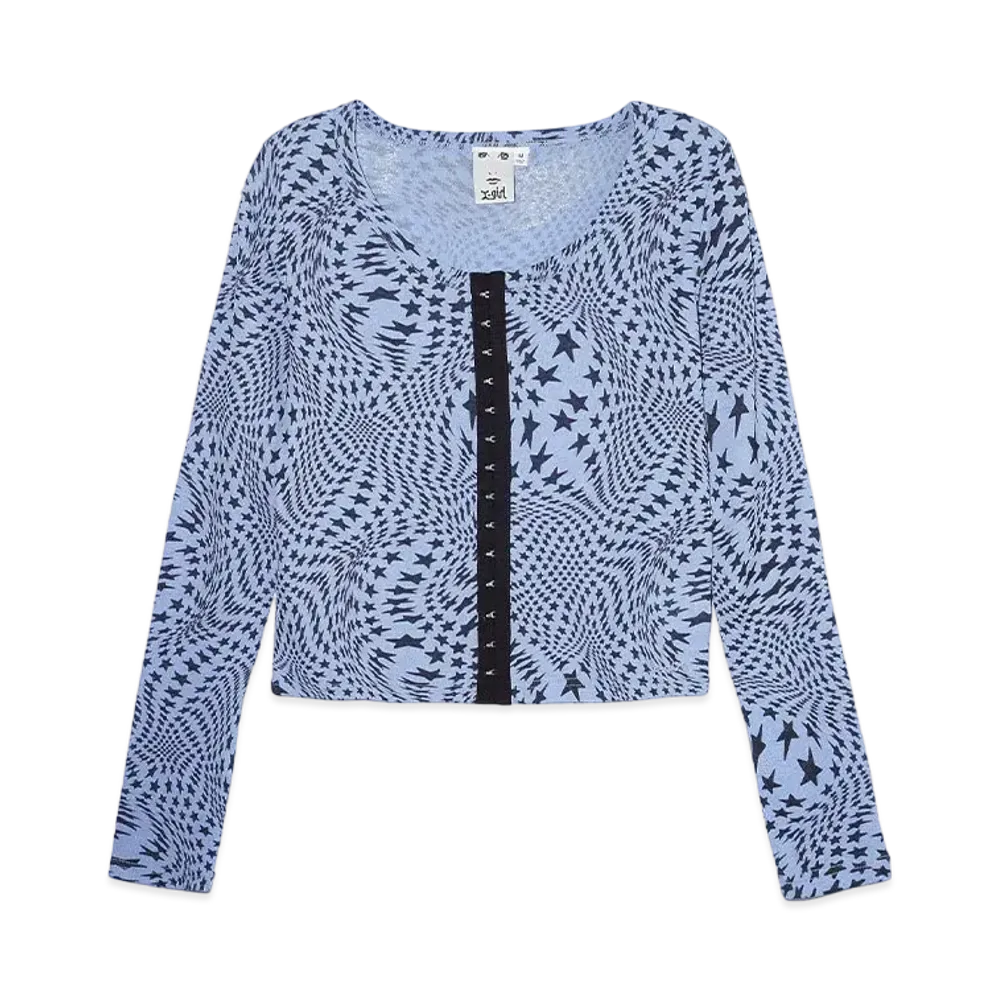 X-Girl Distorted Stars Comapct Cardigan "Ltblue"
