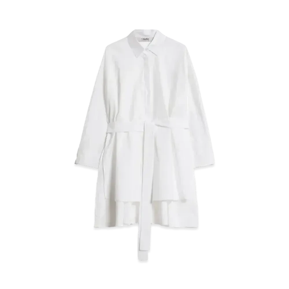 Max Mara Thea Pure Cotton Poplin Belted Shirt "White"