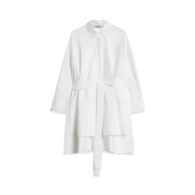 Max Mara Thea Pure Cotton Poplin Belted Shirt "White"