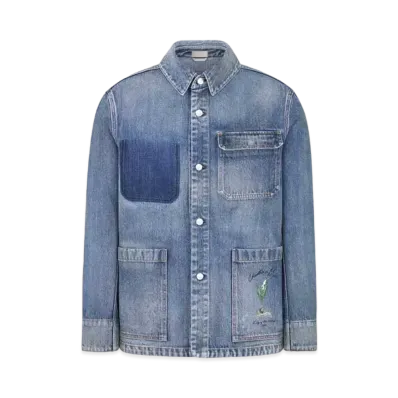 Dior Men's Lily of the Valley Overshirt Cotton Twill "Blue"