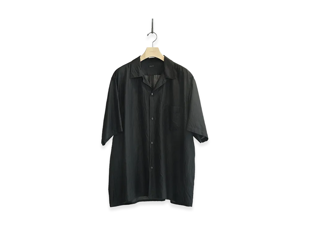 COMOLI Wool Silk Short Sleeve Open Collar Shirt "Brown"