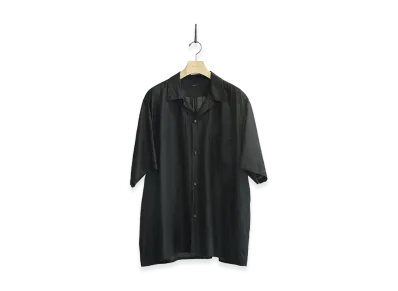 COMOLI Wool Silk Short Sleeve Open Collar Shirt "Brown"