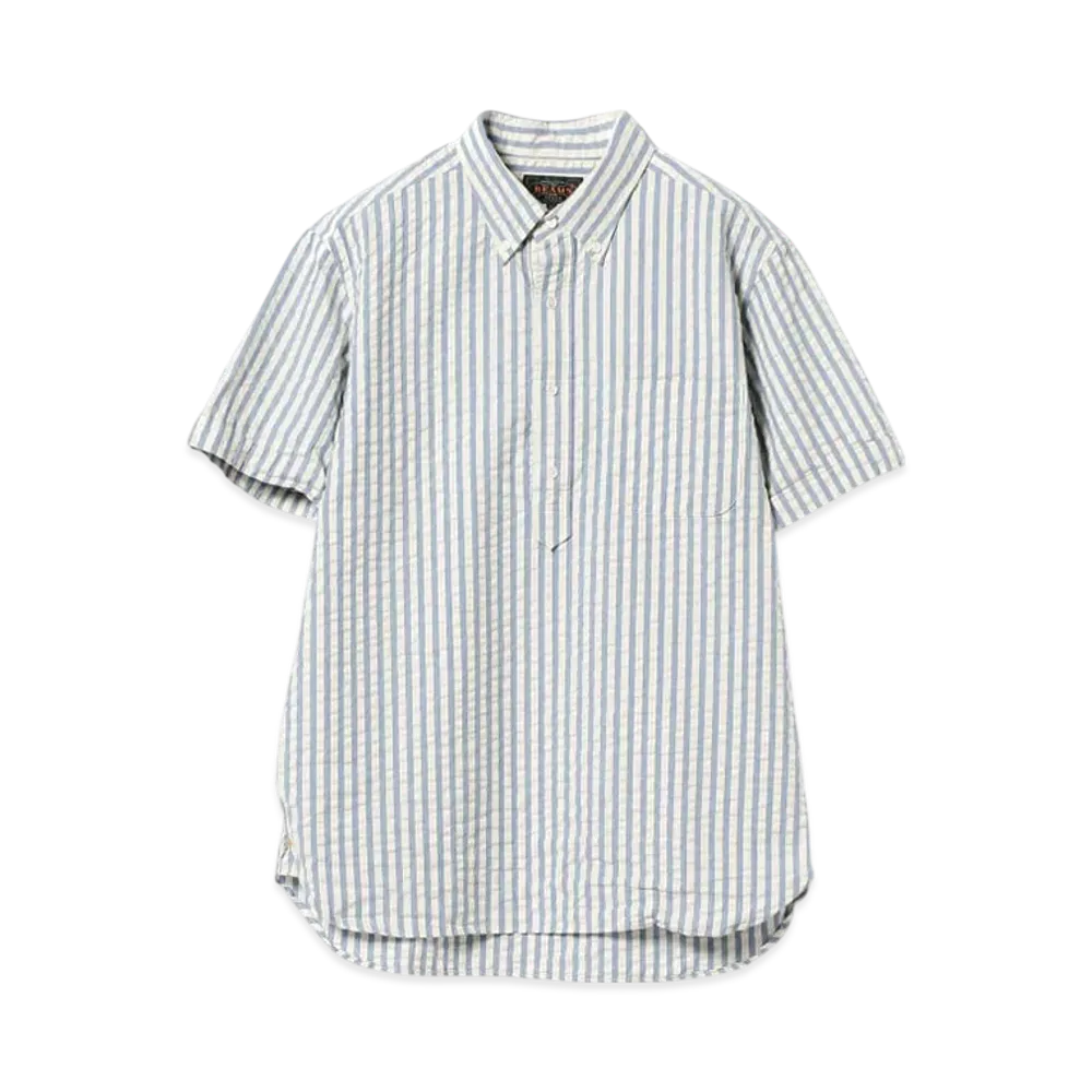 BEAMS B.D. Pullover Short Sleeve Indigo Seersucker "Stripe"