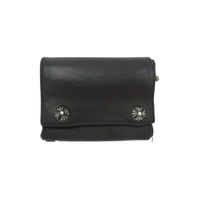 Chrome Hearts 3-Fold Cross Ball Leather Wallet "Black"