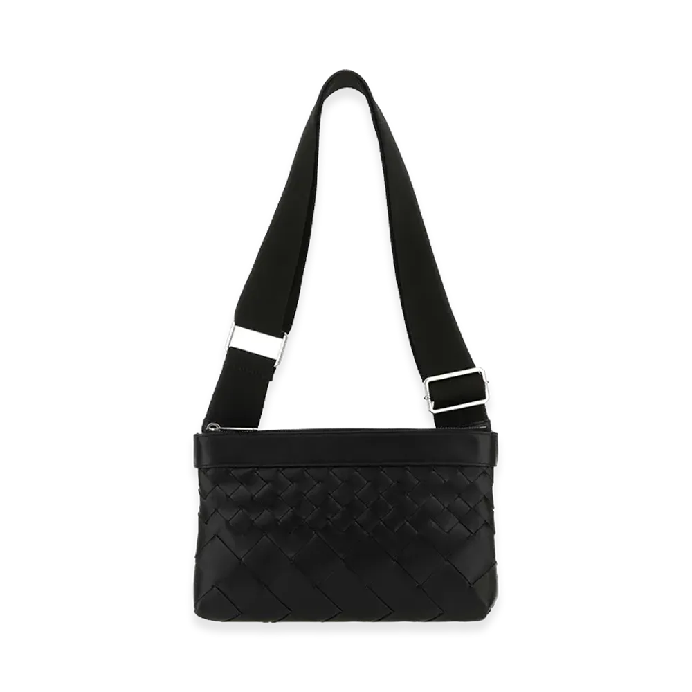 Bottega Veneta Leather Duo Intrecciato Crossbody Bag "Black"