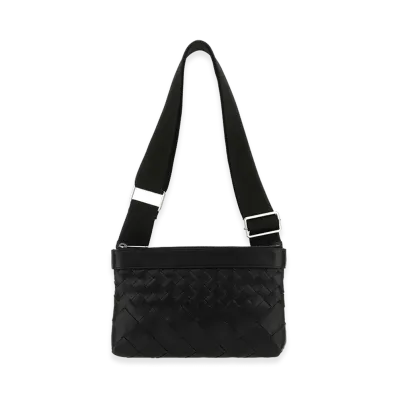 Bottega Veneta Leather Duo Intrecciato Crossbody Bag "Black"
