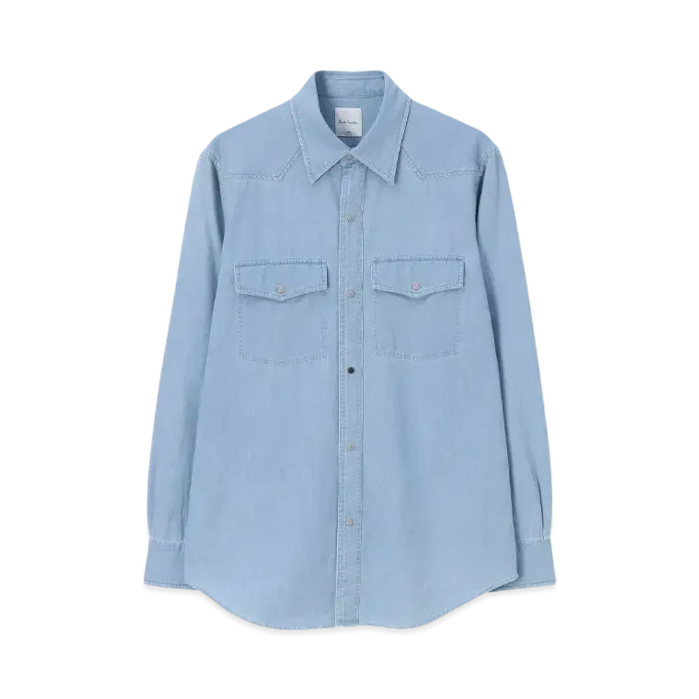 Paul Smith Artist Stripe Embroidered Western Shirt "LightIndigo"