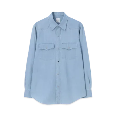 Paul Smith Artist Stripe Embroidered Western Shirt "LightIndigo"