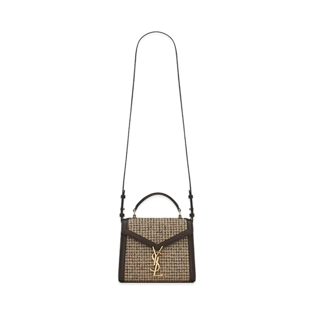 Saint Laurent Cassandra Mini Top Handle Bag In Tweed Pied De Poule "Beige"